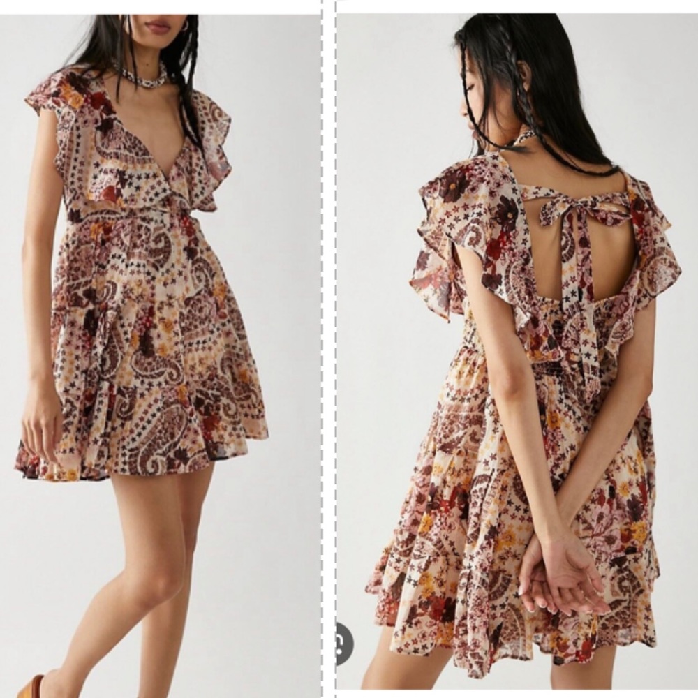 Free People Undone Floral Creme Pattern Mini Dress